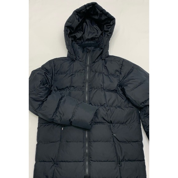 LANDS' END Black Hooded Quilted Down Puffer Long Coat Jacket Women's XS 2-4 EUC - Picture 1 of 6
